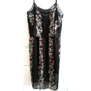 BCBGENERATION BLACK Dress Size Small Teal Rose Lace Collar Layered Elastic Waste